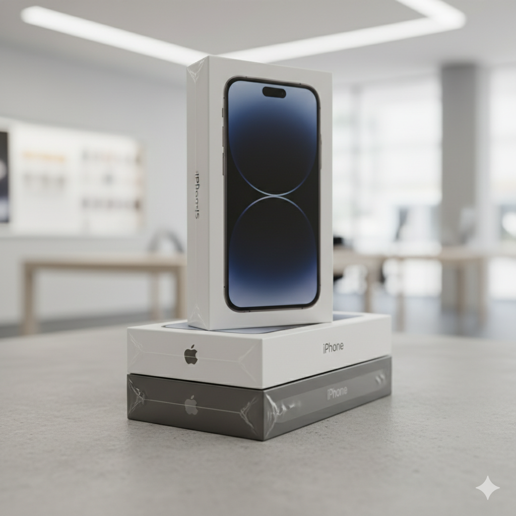 Caixas de iPhones novos lacrados.